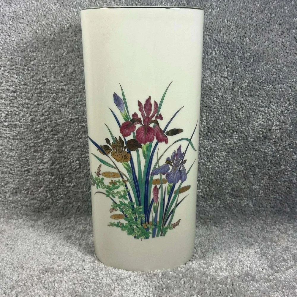 Floral Iris Vase Cream‎ Purple Ceramic Made in Japan Home Decor